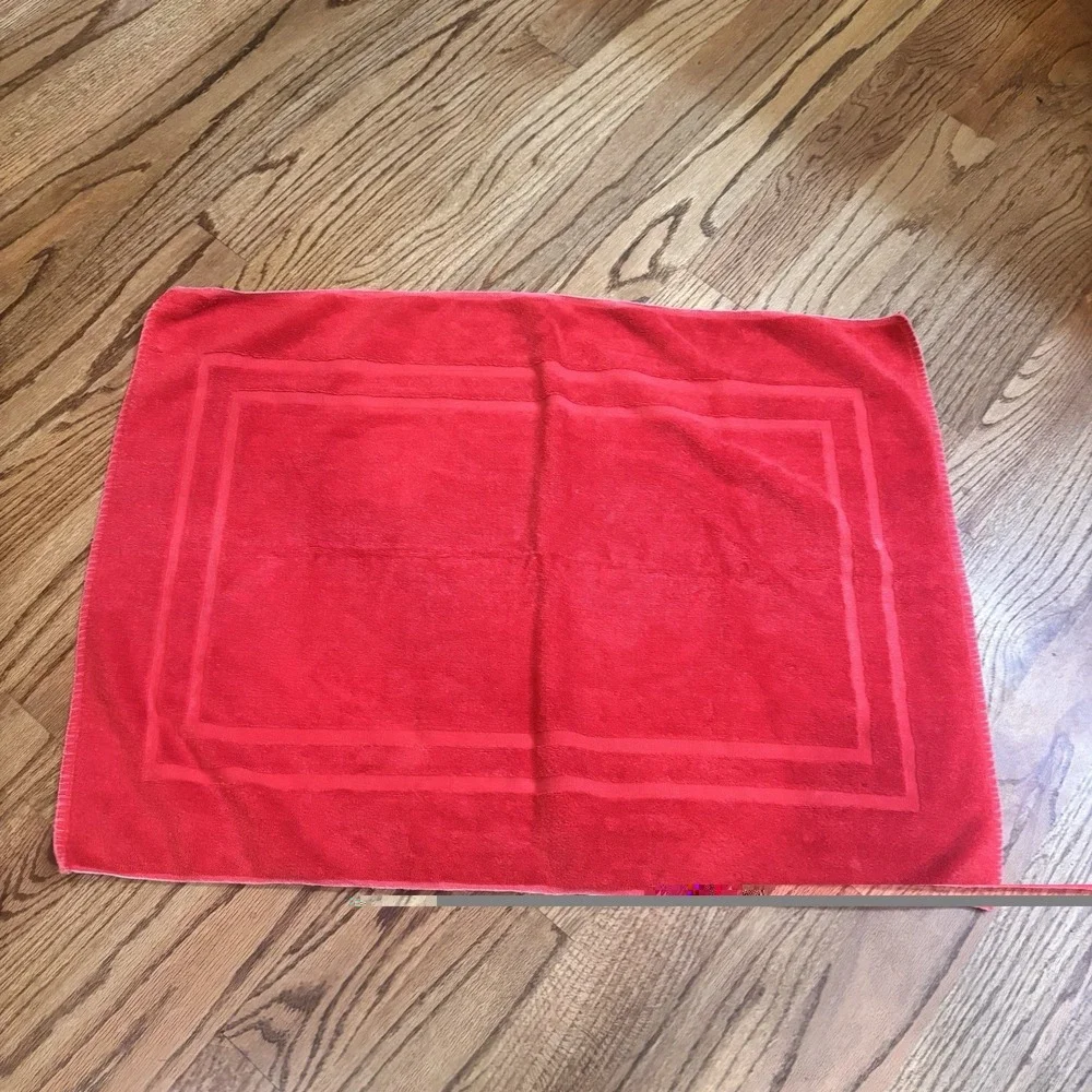 Vintage Fieldcrest Red Bath Mat & 2 Hand Towels Set Fringe 100% Cotton USA